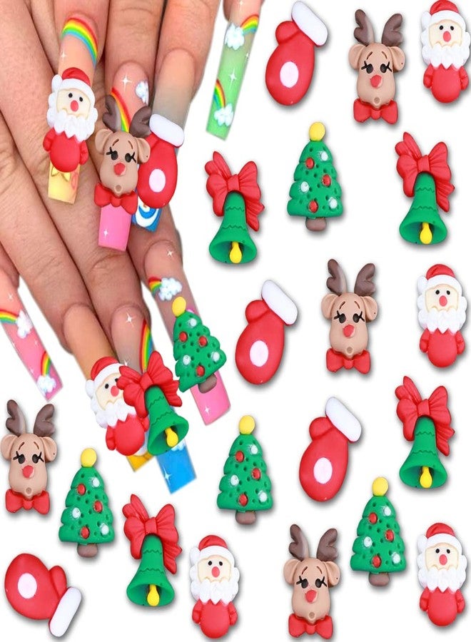 JALIYA 20pcs Christmas Nail Charms 3D Christmas Nail Art Charms Cartoon Santa Claus Elk Xmas Tree Gloves Bells Nail Designs Kawaii Charms for Nails Resin Nail Accessories for Women Nail Supplies Nail Decor - Image 1