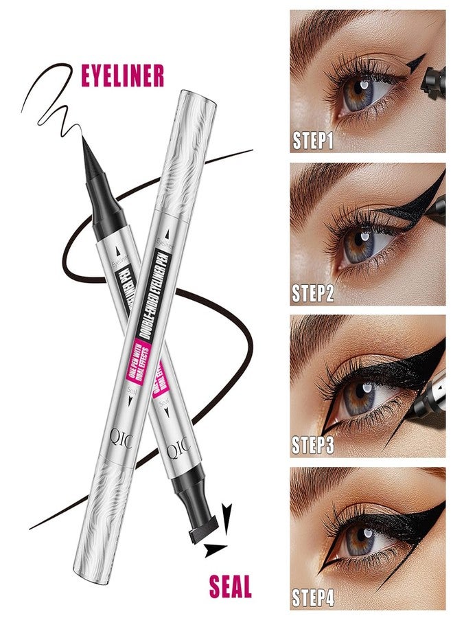 Linble Left & Right Winged Cat Eyeliner Stamp - Dual Ended Black Wing Liner Tool, Long Lasting Liquid Eye Makeup Pen for Women (10mm) - Image 2