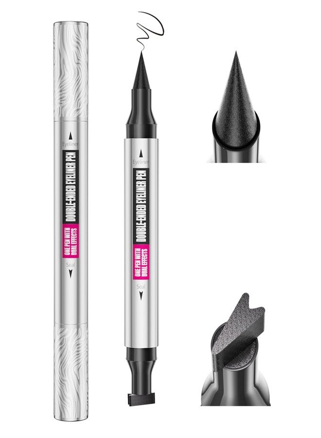 Linble Left & Right Winged Cat Eyeliner Stamp - Dual Ended Black Wing Liner Tool, Long Lasting Liquid Eye Makeup Pen for Women (10mm) - Image 1