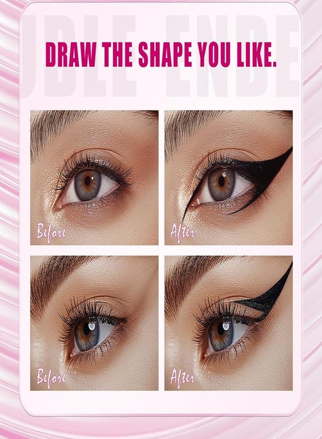 Linble Left & Right Winged Cat Eyeliner Stamp - Dual Ended Black Wing Liner Tool, Long Lasting Liquid Eye Makeup Pen for Women (10mm) - Image 4