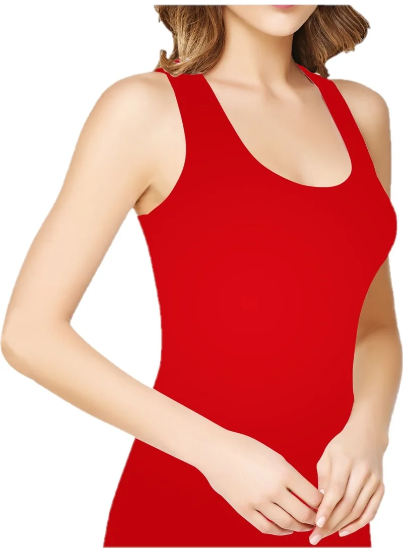 Tutku Women's Ribbed (Lycra) Thick Strap Red Undershirt, Pack of 6