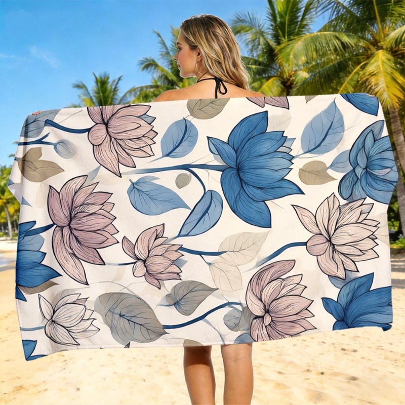 Floral Pattern Lightweight Soft Portable Beach Towel 90x180cm Quick Dry Absorbent Unisex for Men Women Swimming Camping Travel - Image 1