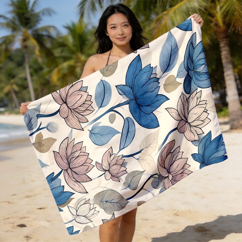 Floral Pattern Lightweight Soft Portable Beach Towel 90x180cm Quick Dry Absorbent Unisex for Men Women Swimming Camping Travel - Image 5