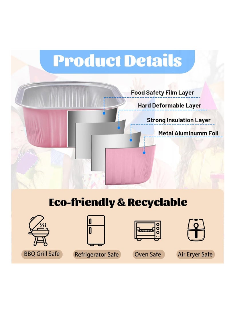 Homeanda - Homeanda 60pcs Mini Cake Pans & Loaf Pans with Lids - Disposable 5oz Square Aluminum Foil Baking Cups for Cheesecakes and Mini Cakes(Pink) - Image 1