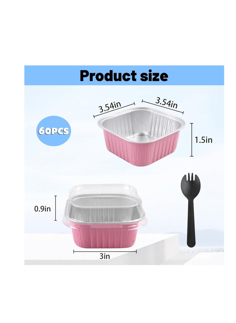 Homeanda - Homeanda 60pcs Mini Cake Pans & Loaf Pans with Lids - Disposable 5oz Square Aluminum Foil Baking Cups for Cheesecakes and Mini Cakes(Pink) - Image 1