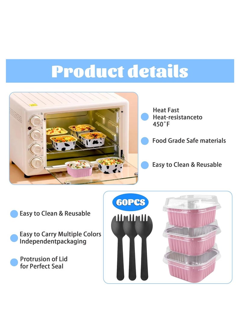 Homeanda - Homeanda 60pcs Mini Cake Pans & Loaf Pans with Lids - Disposable 5oz Square Aluminum Foil Baking Cups for Cheesecakes and Mini Cakes(Pink) - Image 1