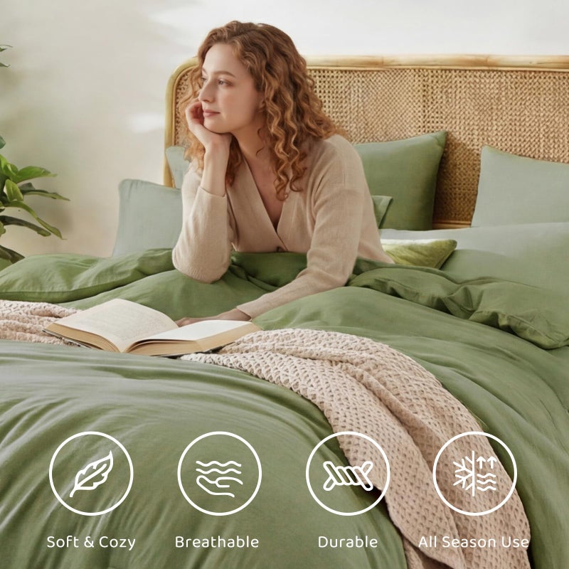 WRENSONGE King Size Comforter Set- 7 Pieces Soft Sage Green Bed in a Bag King with Fitted Sheet, Flat Sheet, 2 Pillow Shams, and 2 Pillowcases- Warm Bed Set for All Season - Image 4