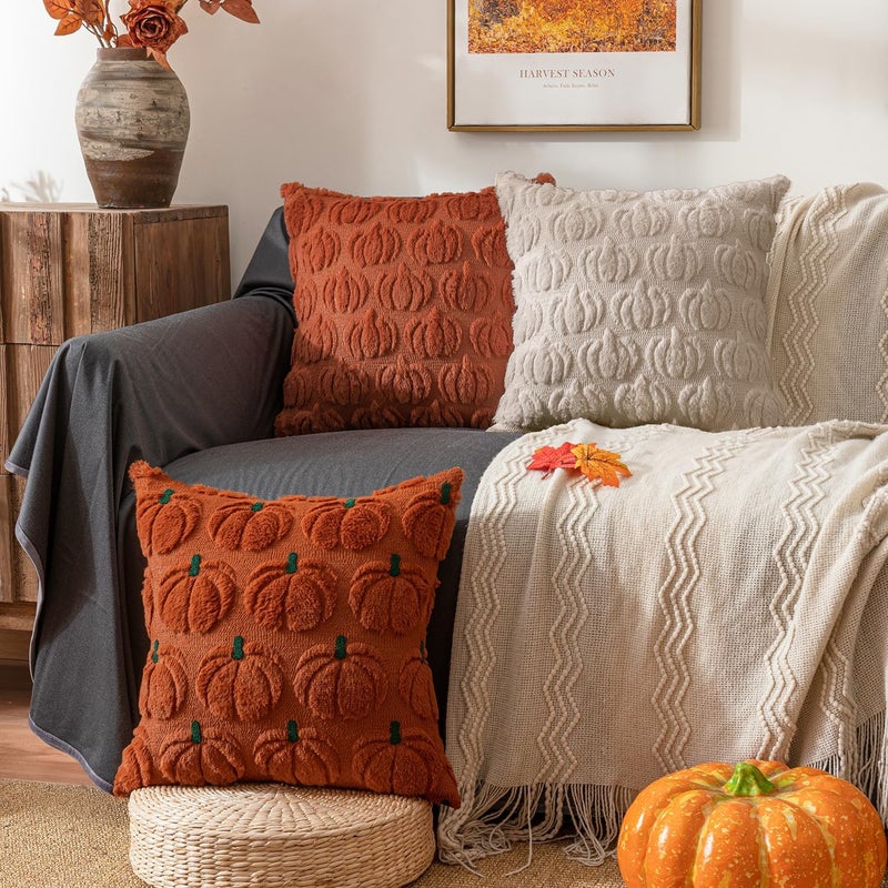 ANRODUO Fall Decorations 24x24 Set of 2 Fall Pillow Covers Autumn Dark Rust Pumpkin Throw Pillow Covers Fluffy Plush Faux Fur Wool Couch Cushion Case for Bed Sofa Bedroom Living Room Halloween Decor - Image 4