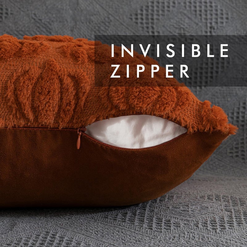 ANRODUO Fall Decorations 24x24 Set of 2 Fall Pillow Covers Autumn Dark Rust Pumpkin Throw Pillow Covers Fluffy Plush Faux Fur Wool Couch Cushion Case for Bed Sofa Bedroom Living Room Halloween Decor - Image 2