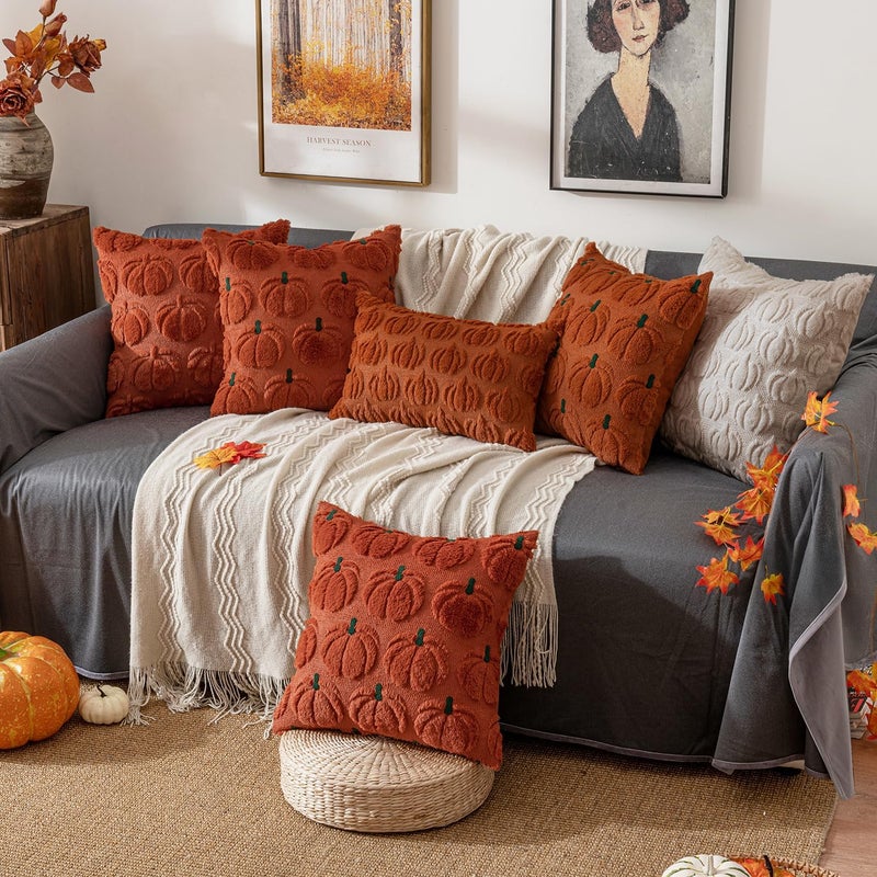 ANRODUO Fall Decorations 24x24 Set of 2 Fall Pillow Covers Autumn Dark Rust Pumpkin Throw Pillow Covers Fluffy Plush Faux Fur Wool Couch Cushion Case for Bed Sofa Bedroom Living Room Halloween Decor - Image 5