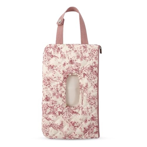 BBIQI Quilted Baby Wipe Holder Floral Diaper Pouch Portable Quilted Wipes Bag for Car, Stroller (Pink 2) - Image 1