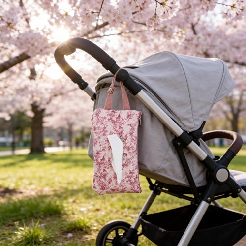 BBIQI Quilted Baby Wipe Holder Floral Diaper Pouch Portable Quilted Wipes Bag for Car, Stroller (Pink 2) - Image 3