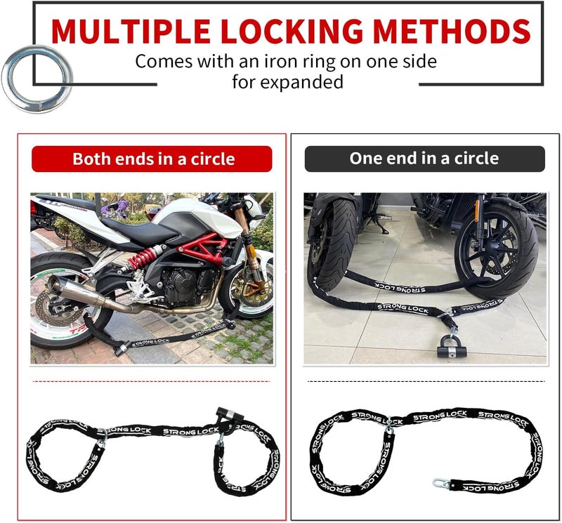 AKM Motorcycle Lock 8.2ft/250cmx10mm Thick Anti-Theft Heavy Duty Chain Locks with 4 Keys Security 16mm U Lock Disc Lock,Super Long Durable Bike Chain Lock for Motorcycles,Containers,Trailers - Image 2
