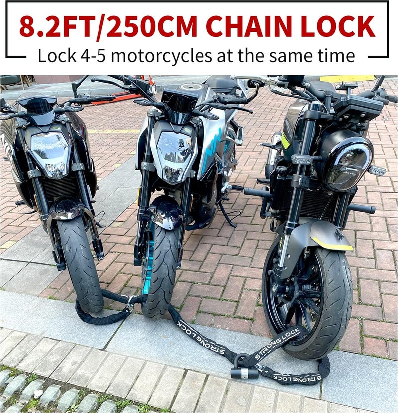 AKM Motorcycle Lock 8.2ft/250cmx10mm Thick Anti-Theft Heavy Duty Chain Locks with 4 Keys Security 16mm U Lock Disc Lock,Super Long Durable Bike Chain Lock for Motorcycles,Containers,Trailers - Image 3