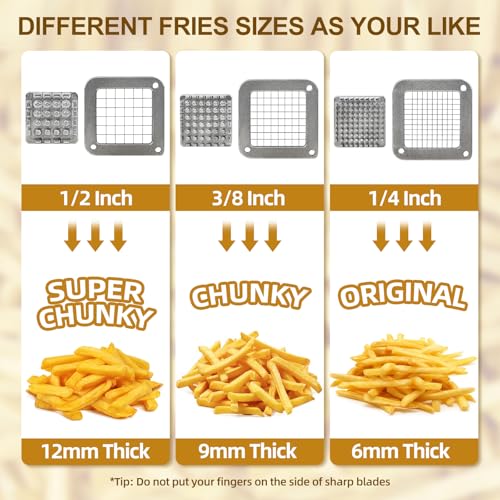 SHSYCER French Fry Cutter Commercial Potato Slicer with Suction Feet Complete Set, Includes 1/4", 3/8",1/2" - Image 2