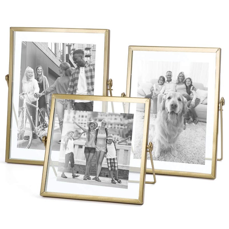 AceList Set of 3 Glass Photo Frame Collection Simple Metal Geometric Picture Frame with Glass Cover Includes 4 x 4 4 x 6 5 x 7
