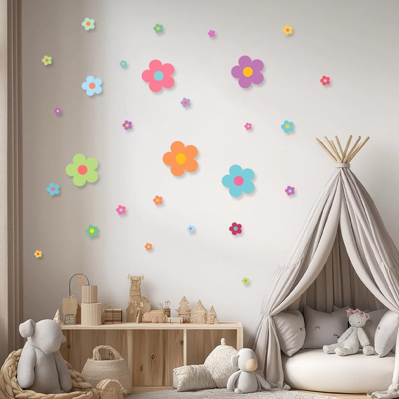 RABOWA Pack 32 Sheets Colorful Flower Wall Sticker for Girls Room Kids Bedroom Classroom Playroom Cute Stickers Waterproof Vinyl Decals Home Accessories School Supplies Party Decorations - Image 4