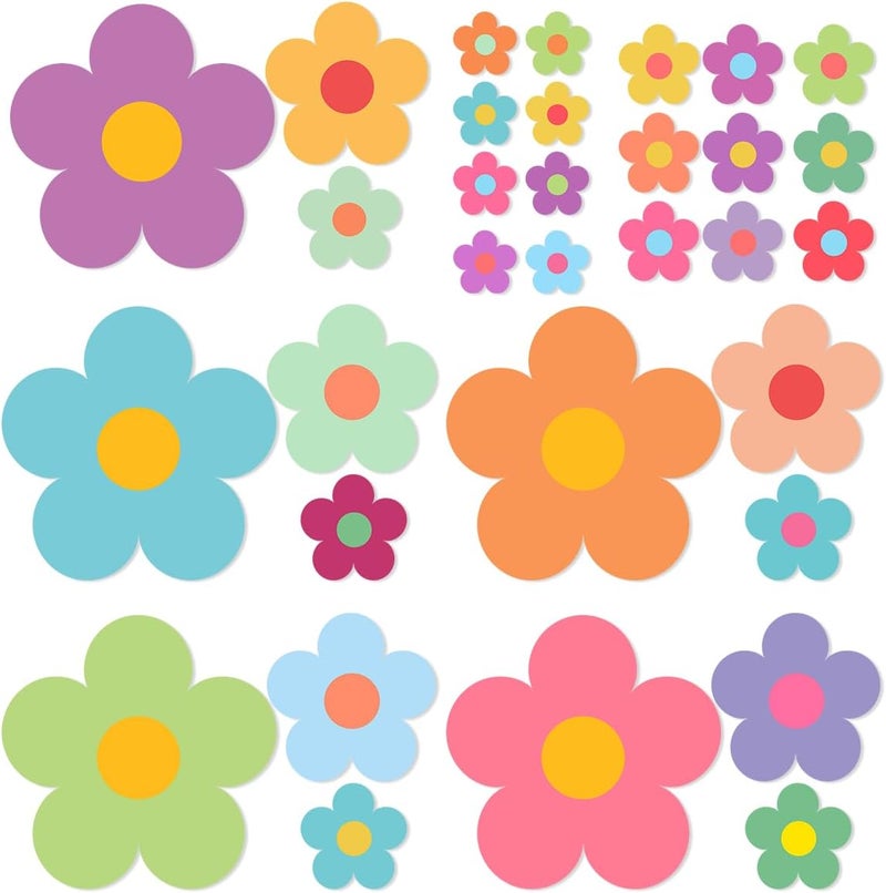 RABOWA Pack 32 Sheets Colorful Flower Wall Sticker for Girls Room Kids Bedroom Classroom Playroom Cute Stickers Waterproof Vinyl Decals Home Accessories School Supplies Party Decorations - Image 1