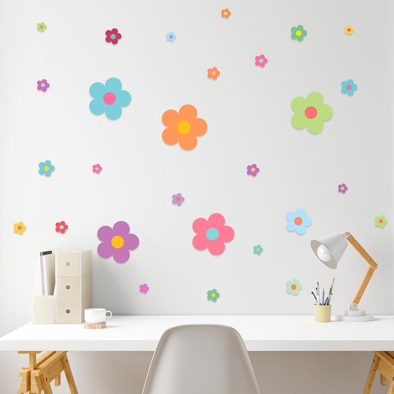 RABOWA Pack 32 Sheets Colorful Flower Wall Sticker for Girls Room Kids Bedroom Classroom Playroom Cute Stickers Waterproof Vinyl Decals Home Accessories School Supplies Party Decorations - Image 5