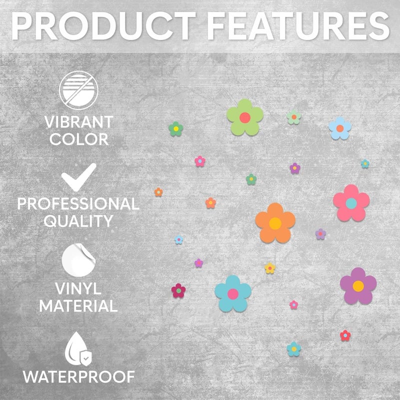 RABOWA Pack 32 Sheets Colorful Flower Wall Sticker for Girls Room Kids Bedroom Classroom Playroom Cute Stickers Waterproof Vinyl Decals Home Accessories School Supplies Party Decorations - Image 3