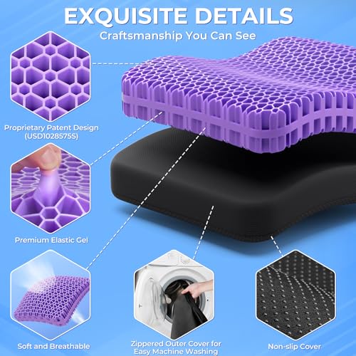 TushGuard Gel Seat Cushion for Long Sitting, Enlarged & Thickened Patent Design Office Chair Seat Cushion, Breathable Cooling Pads for Chairs, Soft Car Cushions for Wheelchair(Large, Black) - Image 4