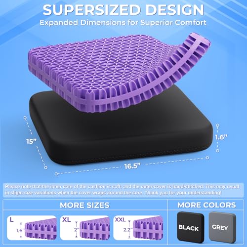 TushGuard Gel Seat Cushion for Long Sitting, Enlarged & Thickened Patent Design Office Chair Seat Cushion, Breathable Cooling Pads for Chairs, Soft Car Cushions for Wheelchair(Large, Black) - Image 3