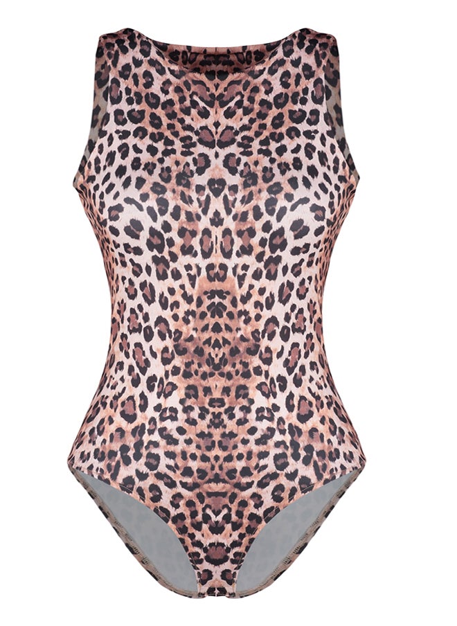 trendyol - Light Brown Leopard Patterned Halter Collar Stretchy Snap Fastener Knitted Body TWOSS20BD0044 - Image 1