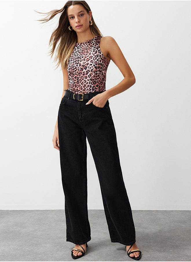 trendyol - Light Brown Leopard Patterned Halter Collar Stretchy Snap Fastener Knitted Body TWOSS20BD0044 - Image 1