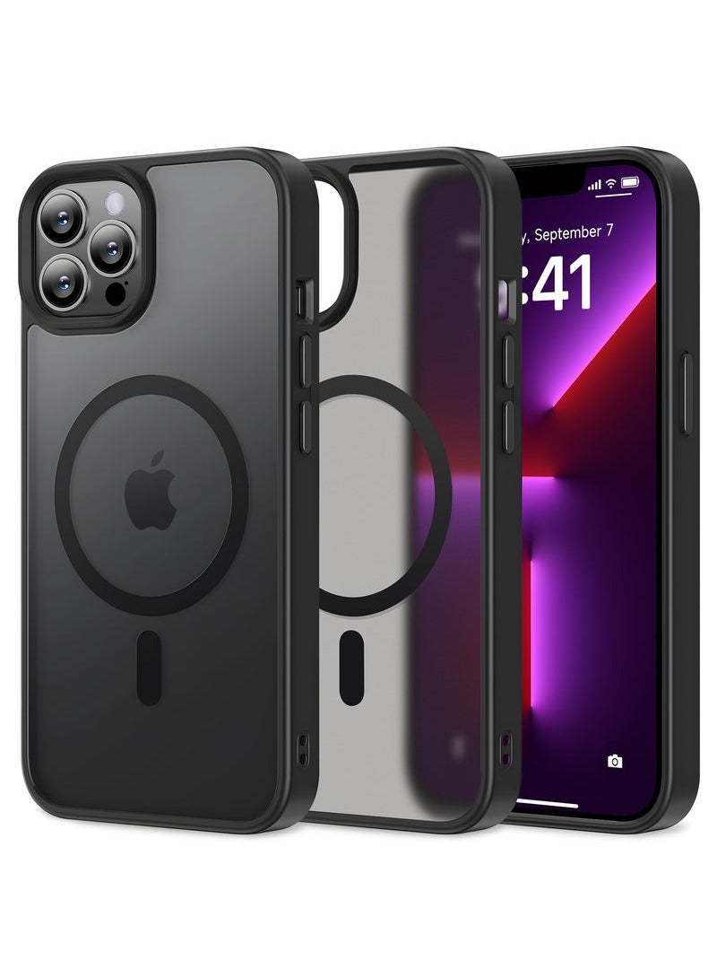 INFOSUN iPhone 13 Pro Max MagSafe Case Cover Slim thin Anti-Yellow Shockproof Protection Hard Scratch-Resistant Back Grade Clear Case for Apple iPhone 13 Pro Max - Black - Image 1