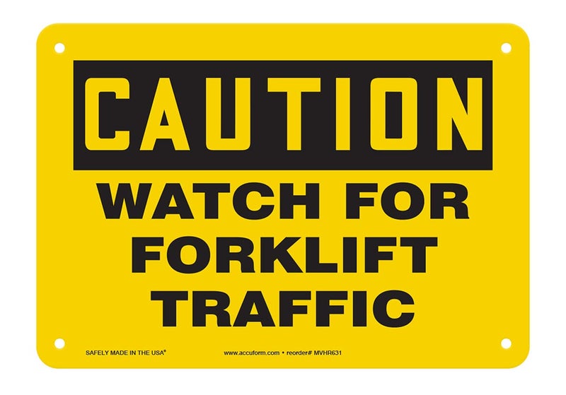 Accuform "Caution Watch for Forklift Traffic" Safety Sign, Plastic, 7 x 10 Inches (MVHR631VP) - Image 3