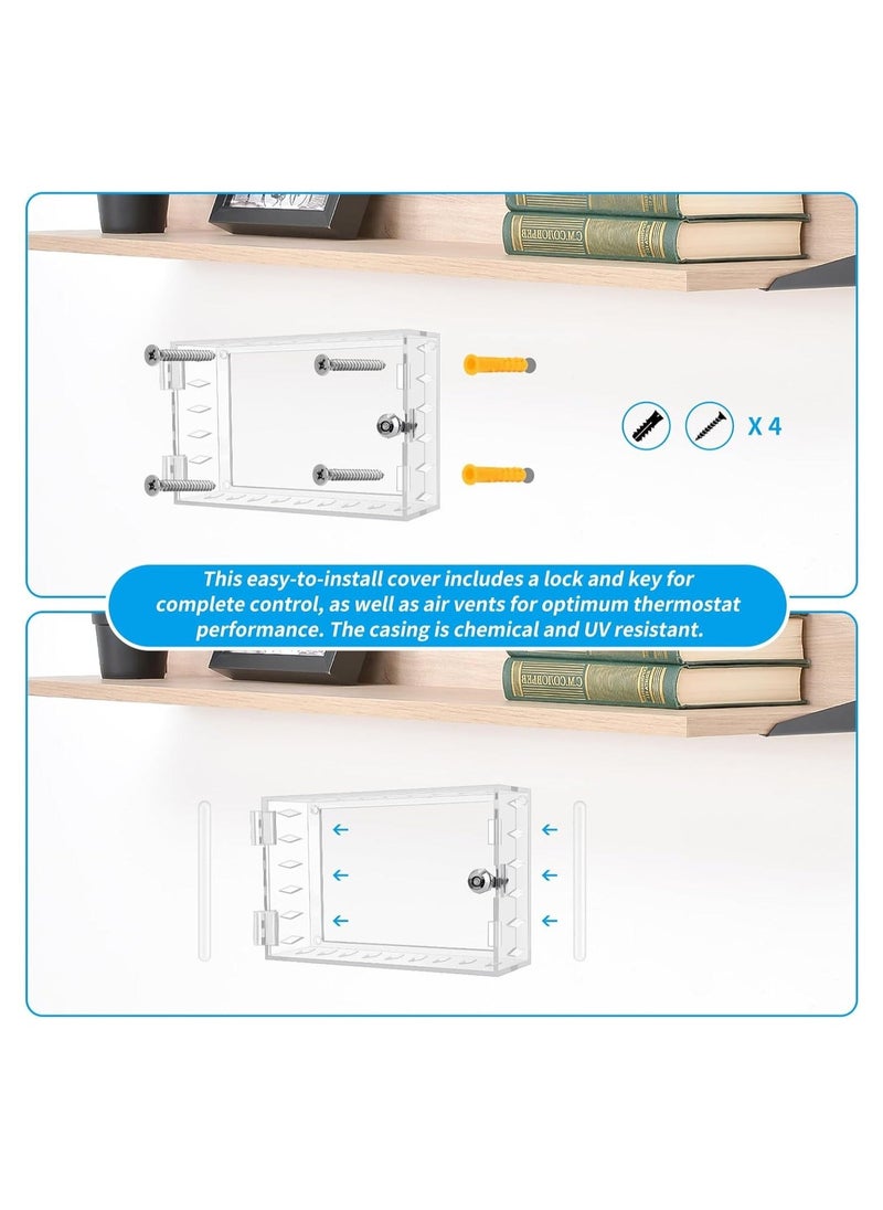 Universal Thermostat Lock Box with Key, Clear Thermostat Guard for Thermostat on Wall, Thermostat Cover with Lock Fits Thermostats 7H x 4.5W inches or Smaller (1 Set)