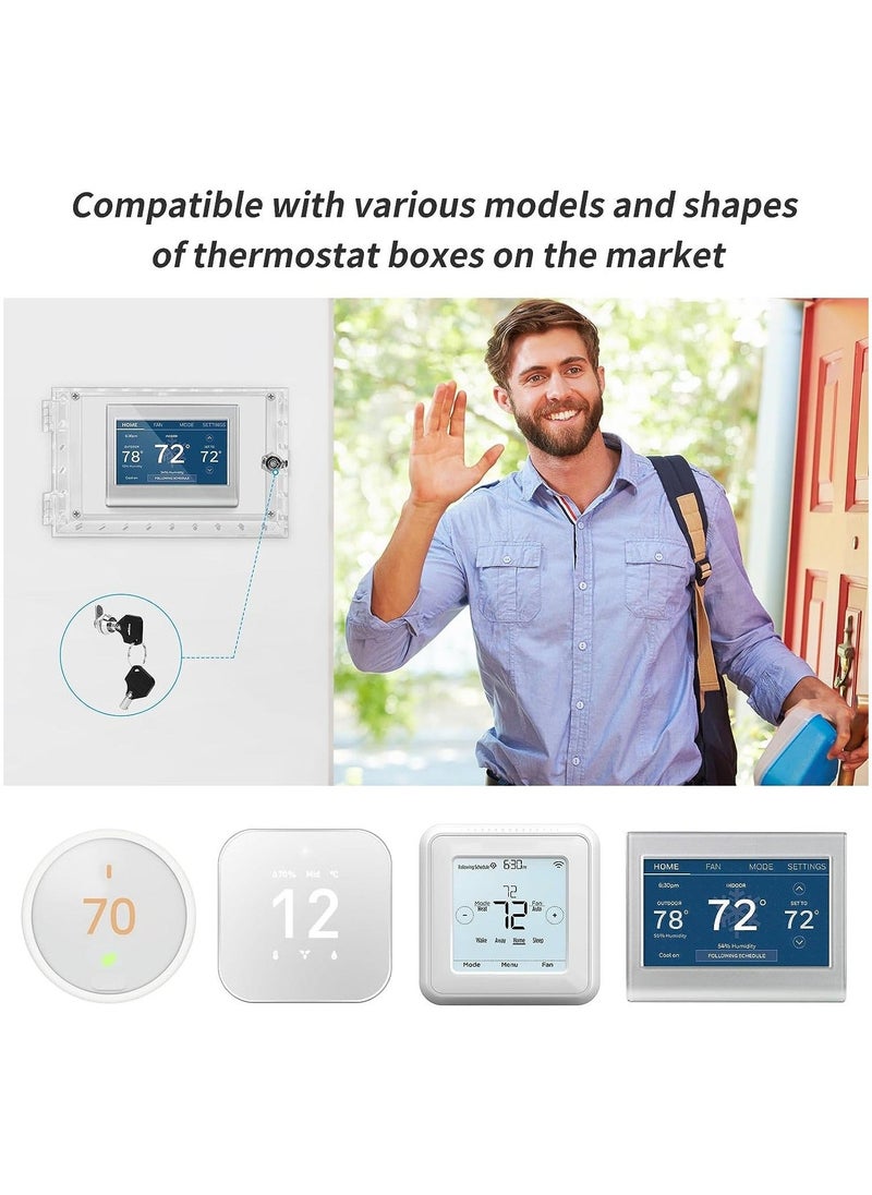 Universal Thermostat Lock Box with Key, Clear Thermostat Guard for Thermostat on Wall, Thermostat Cover with Lock Fits Thermostats 7H x 4.5W inches or Smaller (1 Set)