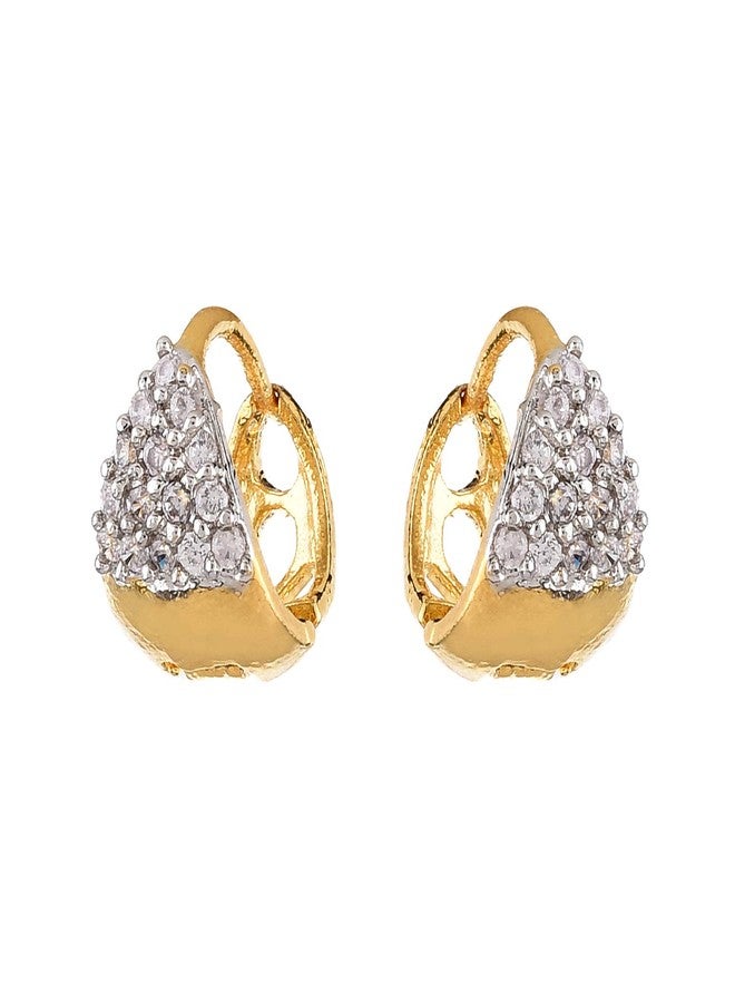 KENNICE Gold-Plated White American Diamond Studded Hoop Earrings Jewellery For Girls & Women - Image 5