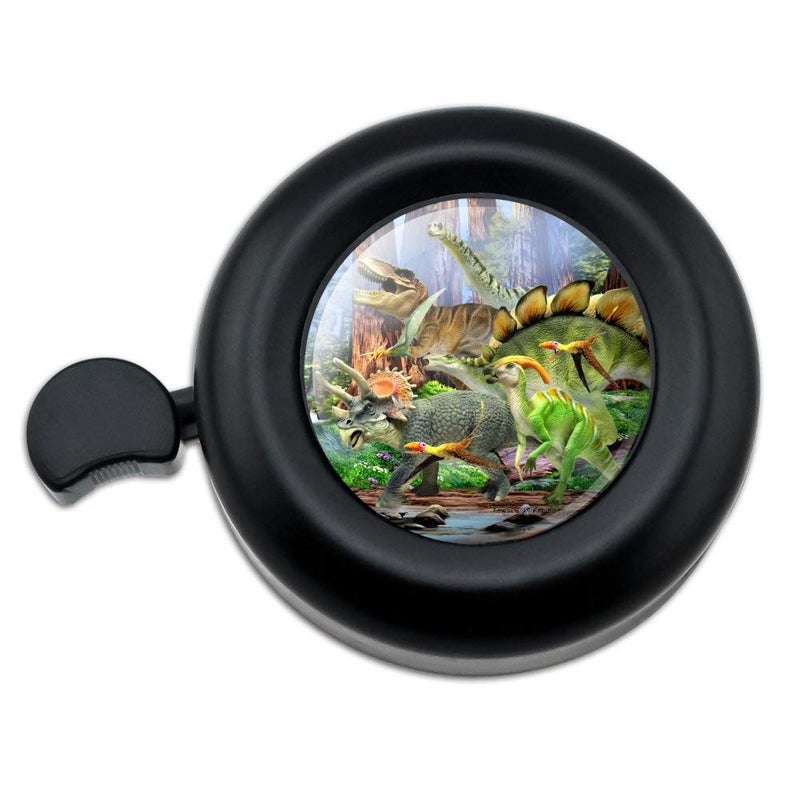GRAPHICS & MORE Triceratops T-Rex Stegosaurus Jurassic Dinosaurs Bicycle Handlebar Bike Bell - Image 1
