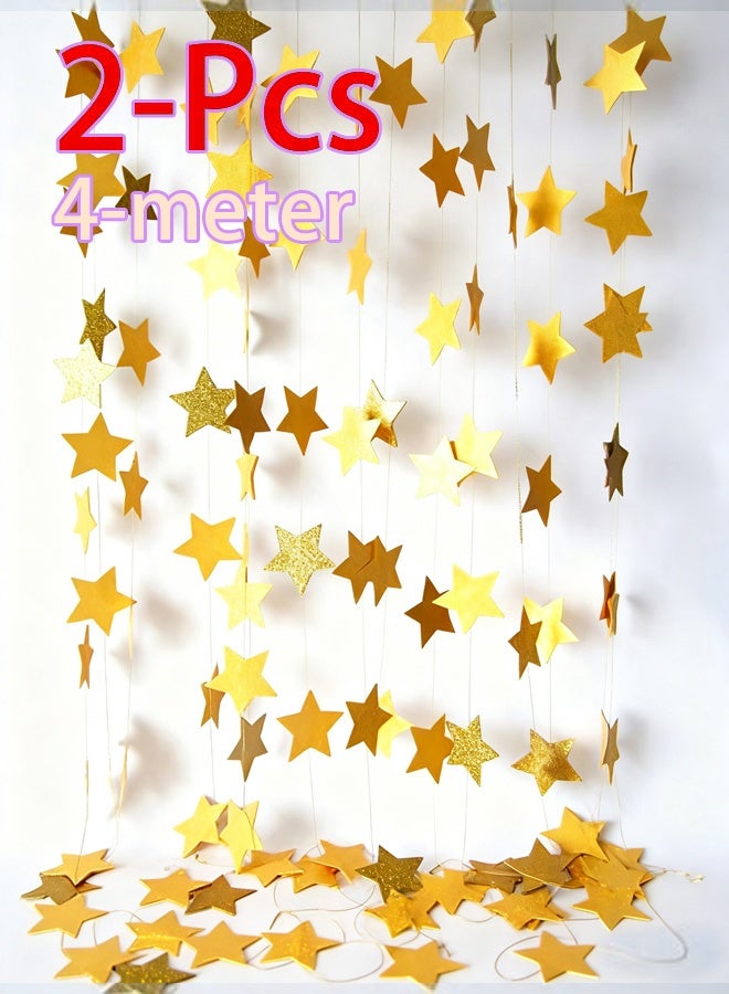 قطعتان من زينة الحائط على شكل نجمة ذهبية، ارتفاع كل منهما 4 أمتار، مناسبة لحفلات الزفاف والمهرجانات وديكورات المنزل والحديقة. نجوم ذهبية كبيرة. - Image 1