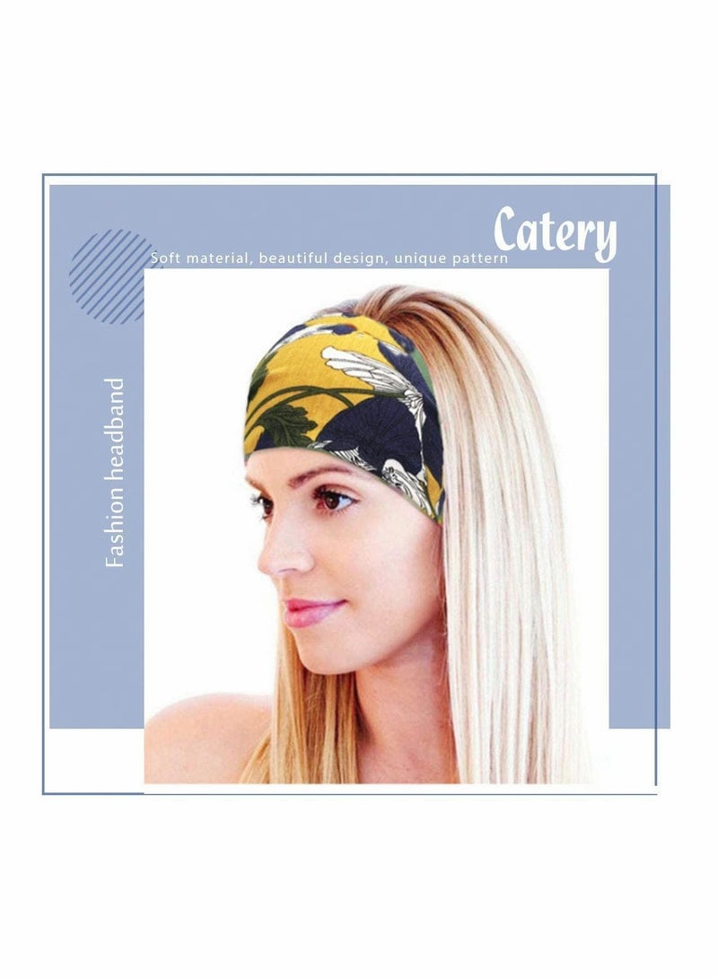 إسكدنيا Boho Bandeau Headbands, Wide Knot Hair Scarf Floral Printed Band Elastic Turban Thick Head Wrap Stretch Fabric Cotton Bands Fashion Accessories for Women, 3 Pcs, Style C - Image 5