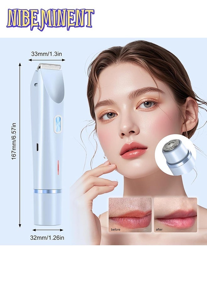 NIBEMINENT Women Bikini Electric Shaver,2 in 1 Dual Head Bikini Trimmer for Women,Cordless Rechargeable & IPX7 Waterproof Electric Razors Wet & Dry Use,Painless Hair Removal(Blue) - Image 2