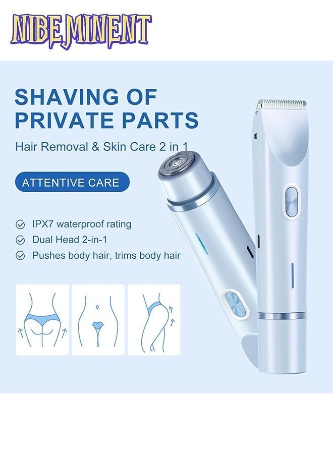 NIBEMINENT Women Bikini Electric Shaver,2 in 1 Dual Head Bikini Trimmer for Women,Cordless Rechargeable & IPX7 Waterproof Electric Razors Wet & Dry Use,Painless Hair Removal(Blue) - Image 3