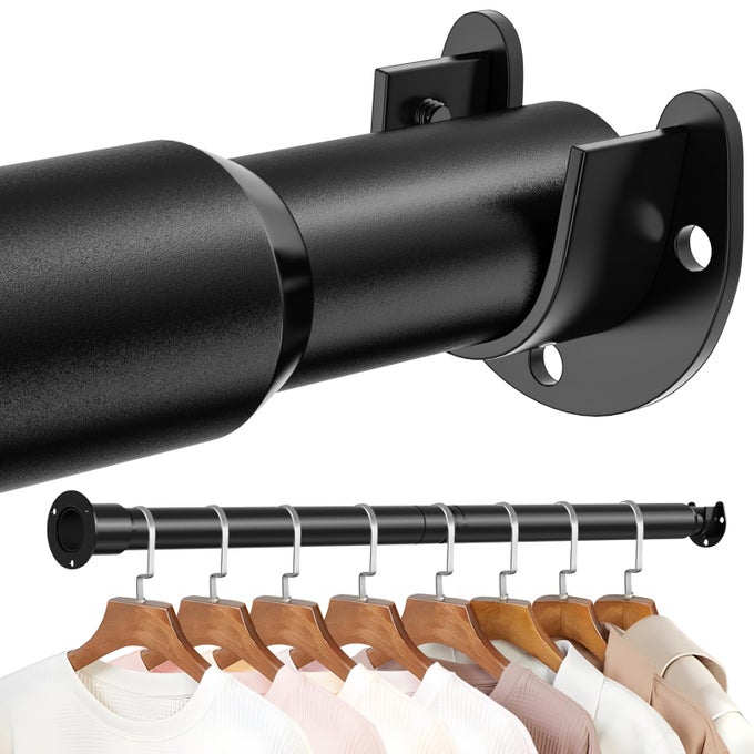 Closet Rod 17 to 84 Inch Adjustable Closet Rods for Hanging Clothes Heavy Duty Tension Rod Black Curtain Rod for Closet Wardrobes Bathroom Laundry