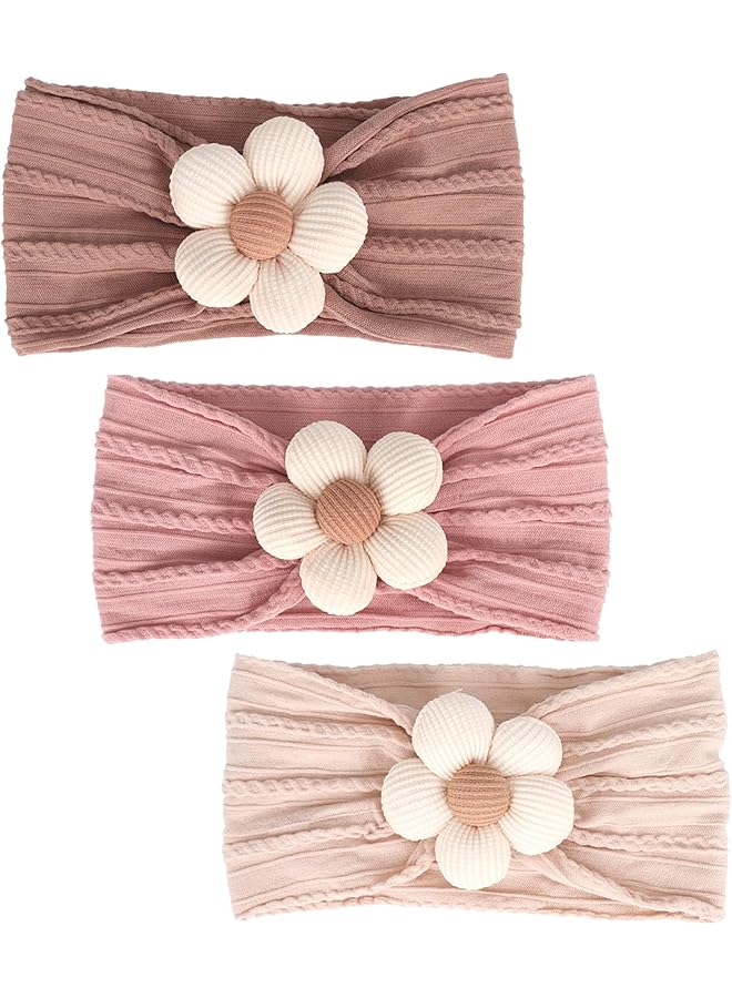 erorex 3 Pcs Baby Flower Headbands Baby Girls Nylon Headbands Soft Hairbands Hair Accessories For Newborn - Image 1