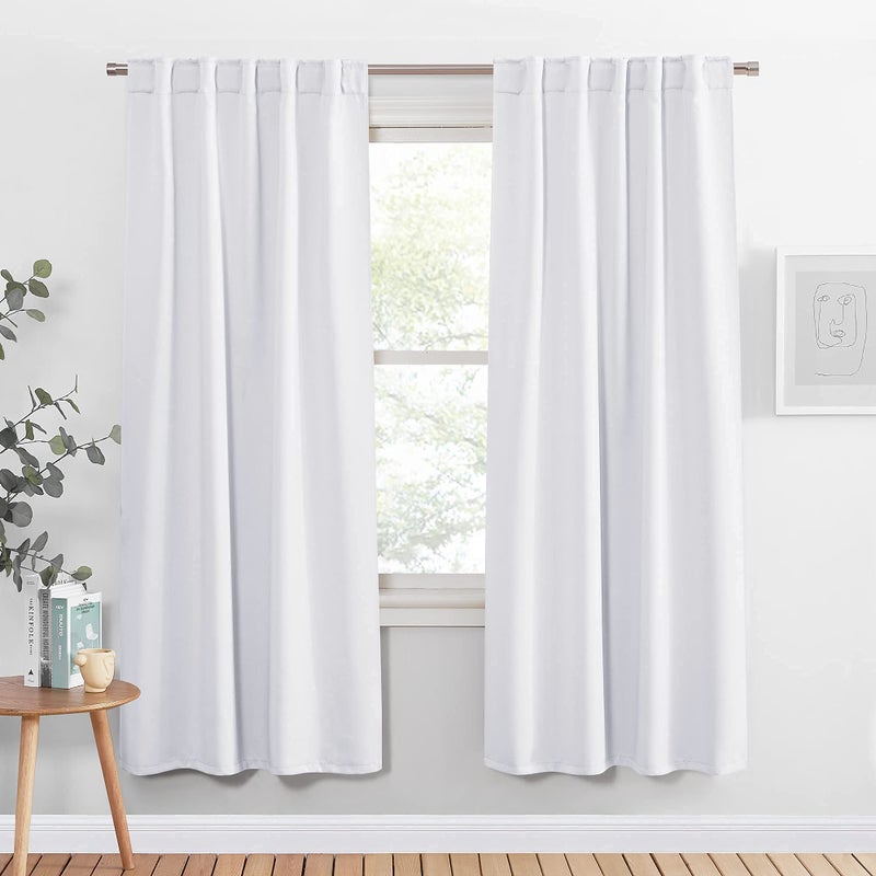 PONY DANCE Bedroom Window Curtains - Home Decor Thermal Curtain Panels Room Darkening Back Tab/Rod Pocket Window Covering Energy Efficient for Kitchen, 42 W by 63 L, Pure White, Set of 2 - Image 1