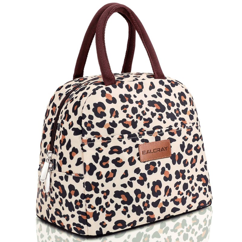 BALORAY Lunch Bag for Women Men Insulated Lunch Box for Adult Reusable Lunch Tote Bag for Work Picnic or Travel Beige with leopard