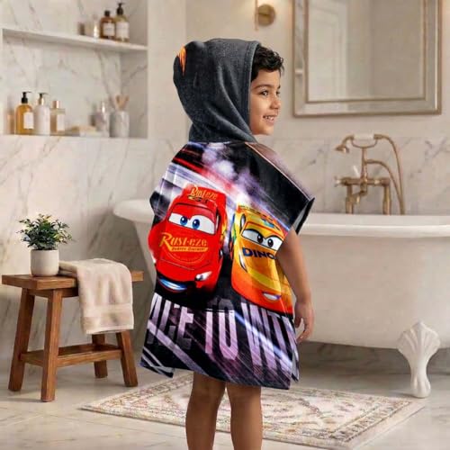 Athom Trendz Athom Living Hooded Poncho Towel for Kids | Quick Dry, Highly Absorbent Pure Cotton Bath Towel | Soft Lightweight Baby Wrap for Beach | 60x120cm, 350 GSM (Disney Cars-Black) - Image 3