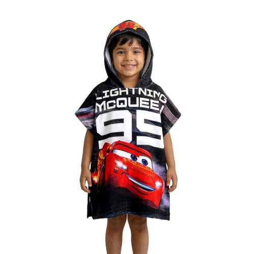 Athom Trendz Athom Living Hooded Poncho Towel for Kids | Quick Dry, Highly Absorbent Pure Cotton Bath Towel | Soft Lightweight Baby Wrap for Beach | 60x120cm, 350 GSM (Disney Cars-Black) - Image 2