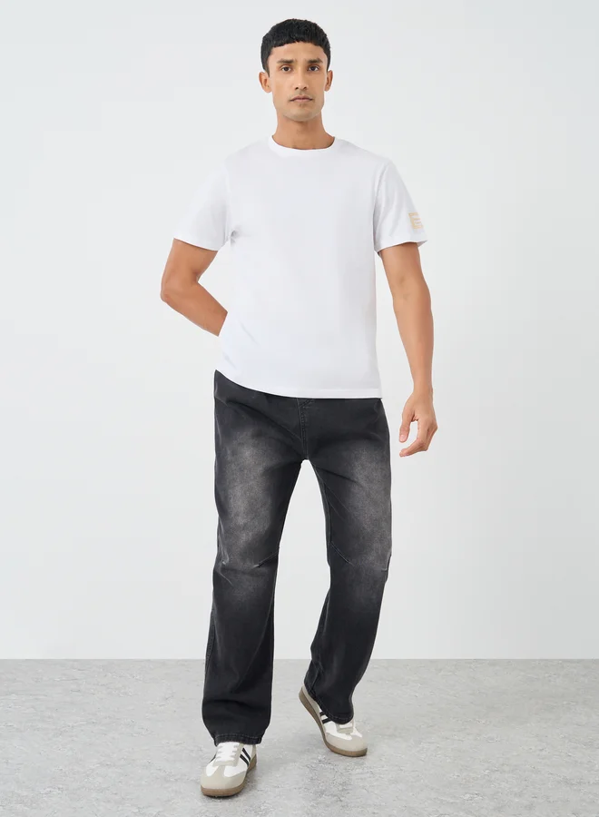 ستايلي Styli Regular Fit Badge Detail Jersey T-Shirt