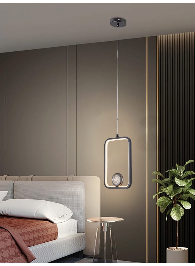 Best Power Modern LED Pendant Light 6581-BK with Black Frame & Crystal Accent – 3 Brightness Levels 40W Adjustable Height for Living Rooms, Dining Rooms & Bedrooms - Image 1