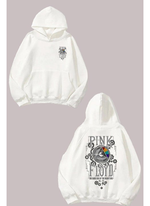 Unisex Pink Floyd Gears Design Front Back Printed Regular Fit White Sweatshirt