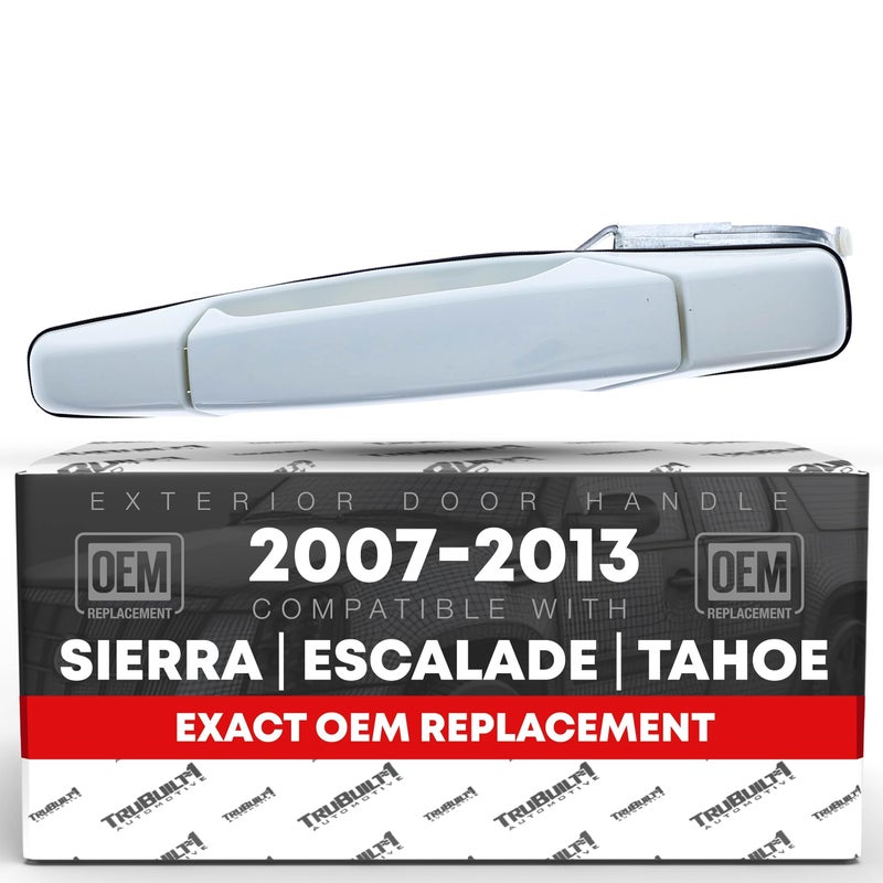 T1A Exterior Rear Driver Door Handle Compatible with 20072013 Chevrolet Avalanche Tahoe Suburban Silverado Cadillac Escalade GMC Sierra Denali Yukon XL Olympic White OEM 25890275GAZ - Image 2
