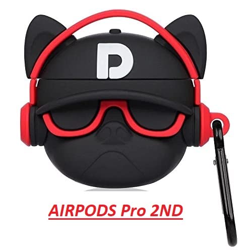 Cat Care Compatible with Airpods Pro GEN-2 (2022) Pouch Case Cover, Soft Silicone Cartoon Character Cover with Key-Chain, 360° Airpods Pro 2nd Protective Pouch Case (Hip Hop Red Bulldog) - Image 2