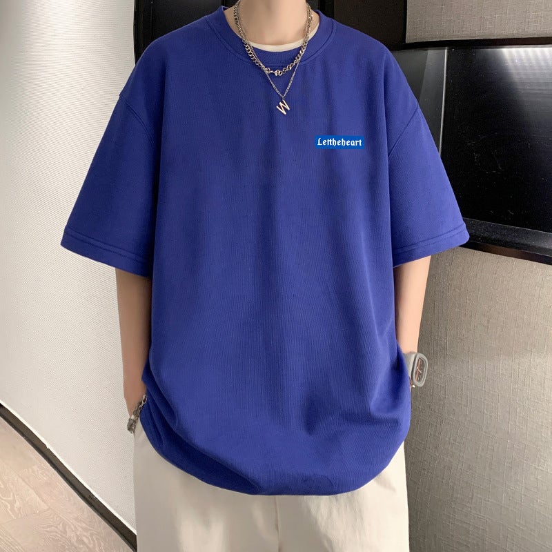 Klein Blue Waffle Heavy Short-sleeved Men's T-shirt Fashionable Brand Summer Fashionable Ins Loose plus size oversize - Image 3
